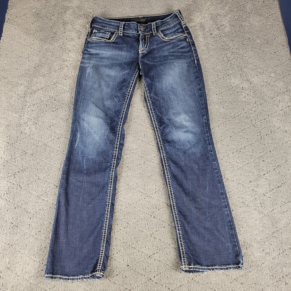 Silver Jeans Womens 28x30 Blue Suki Straight Leg Low Rise Whisker Honeycomb